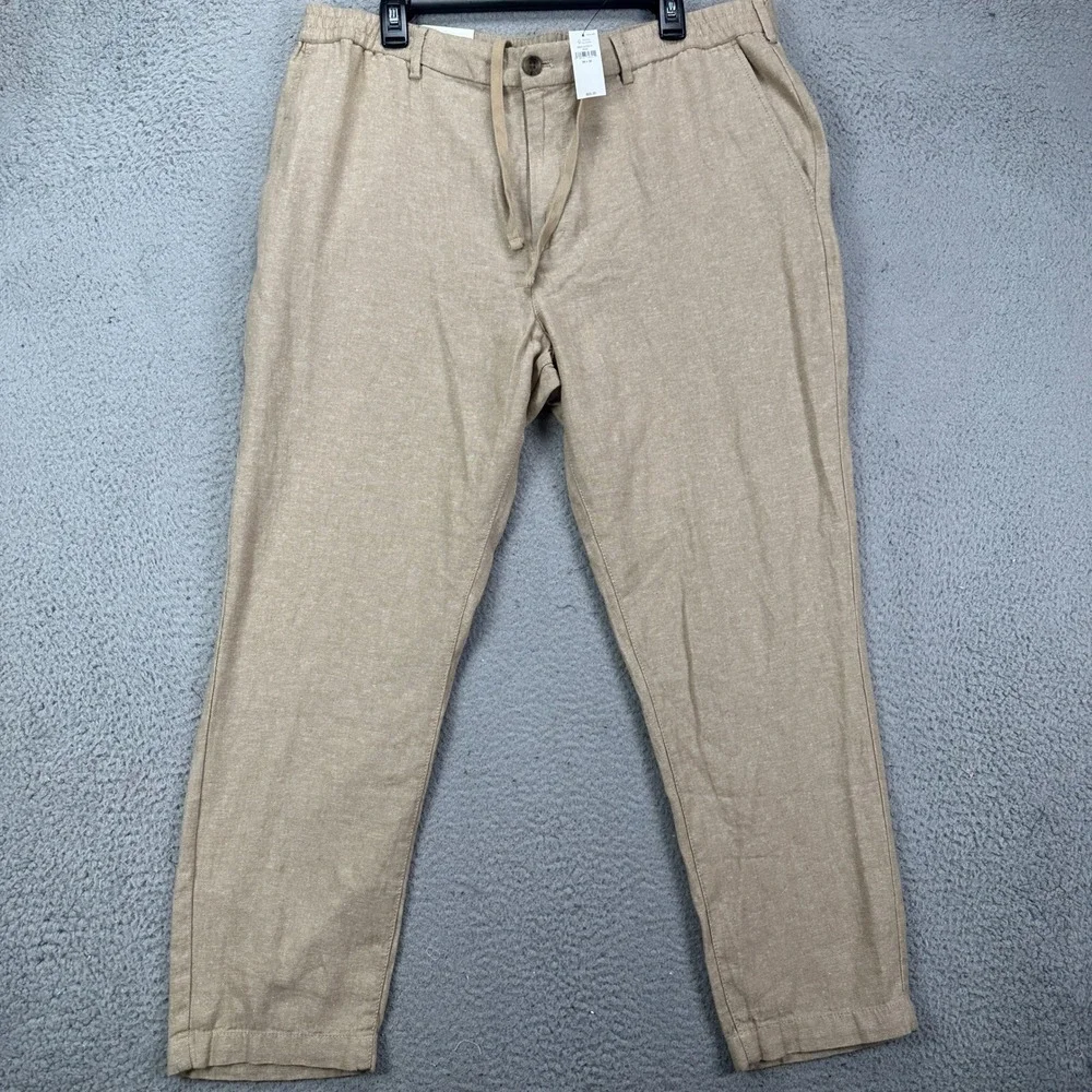 Banana‎ Republic Linen Blend Pants 38X30 Tan Drawstring Pocket Athletic Fit NEW